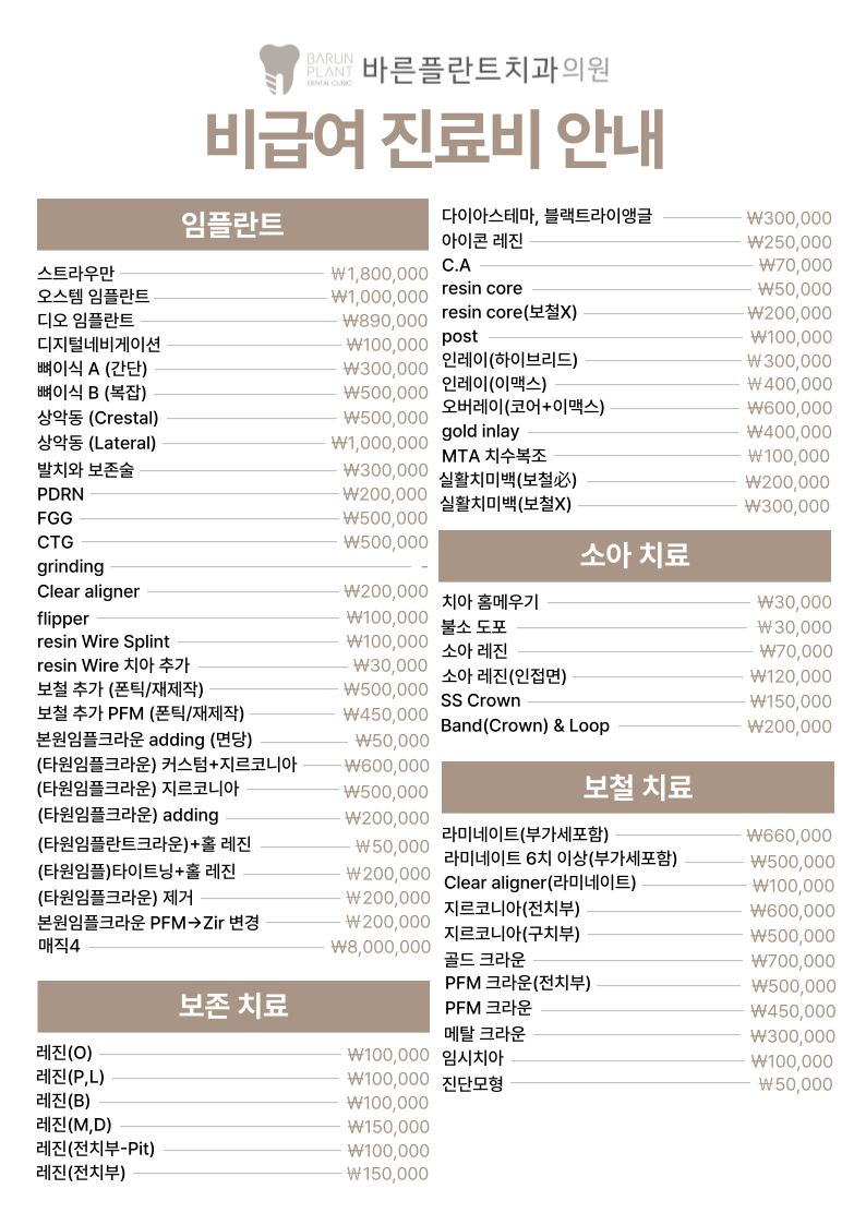비급여수가표 1